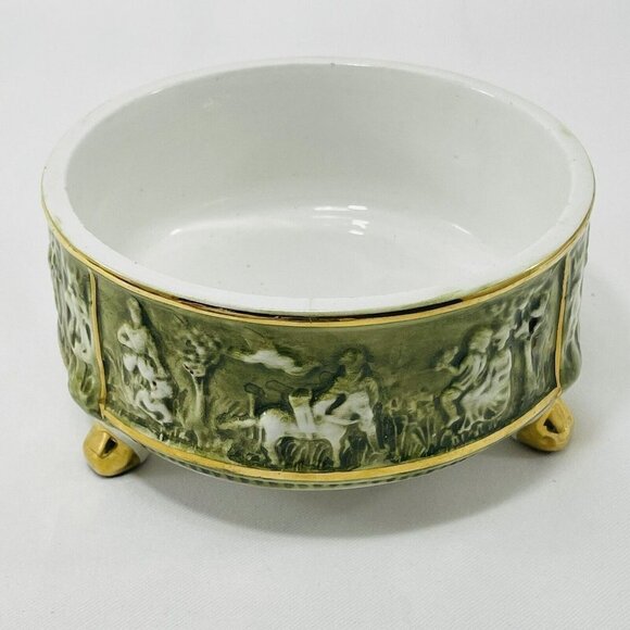 Vintage Capodimonte Cherub Angle Porcelain Ashtray Bowl Big Green Embossed Italy - Picture 1 of 10